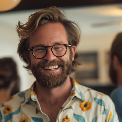 Cheerful man at a festive gatheringb